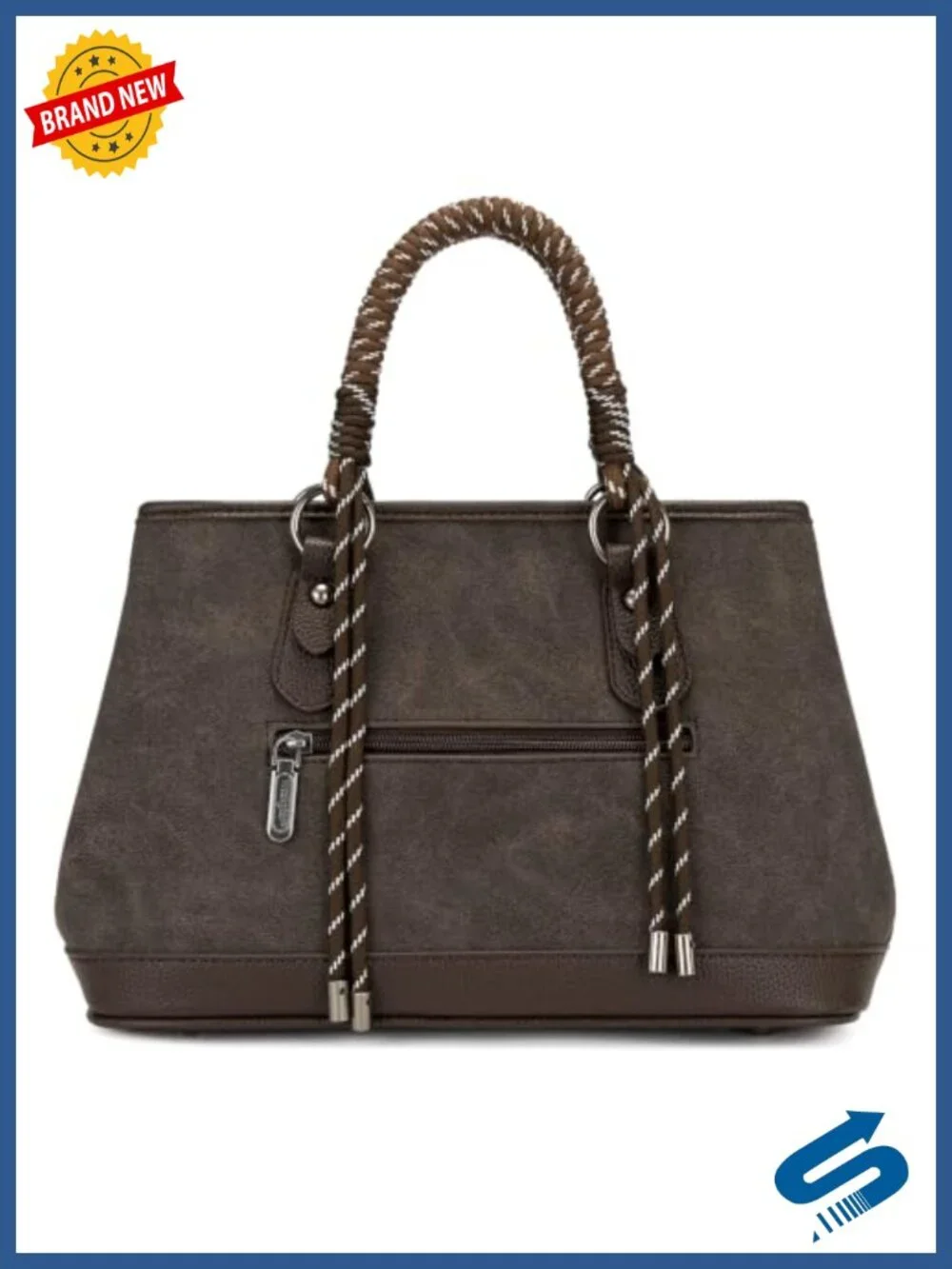 Vegan Leather Satchel Purse with Braided Rope Handle Crossbody Tote